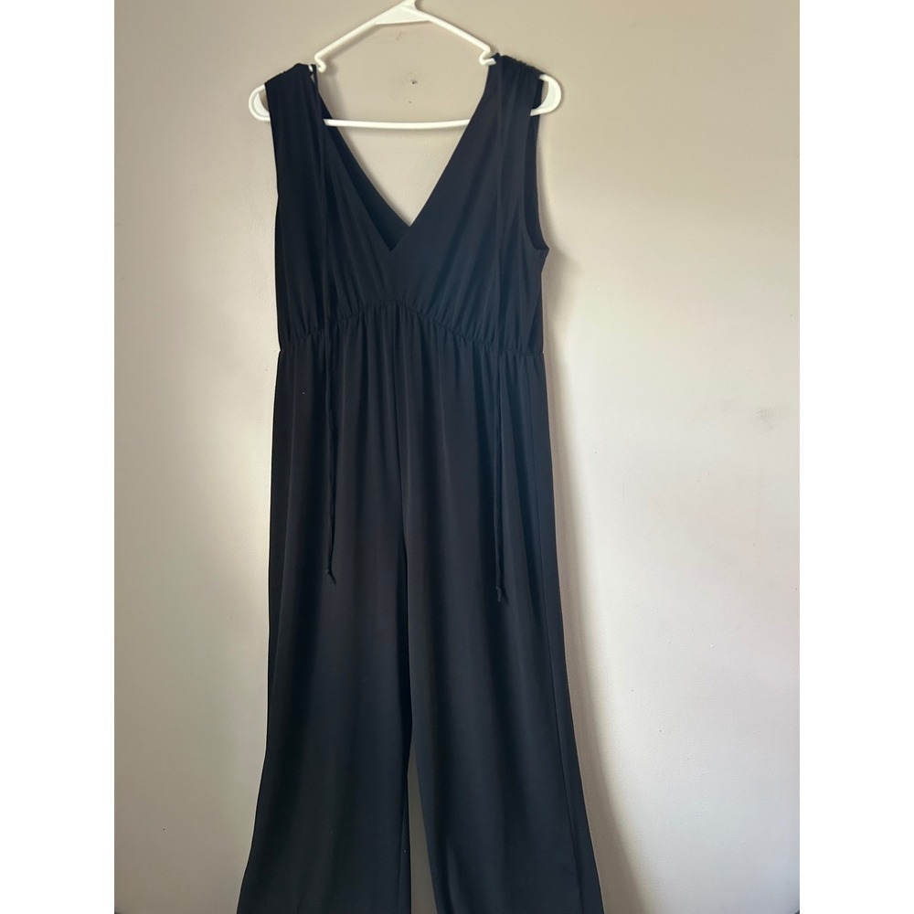 Y2K BCBGMAXAZRIA Black V‎ Neck Wide Leg Jumpsuit  Evening Occasion M Classic